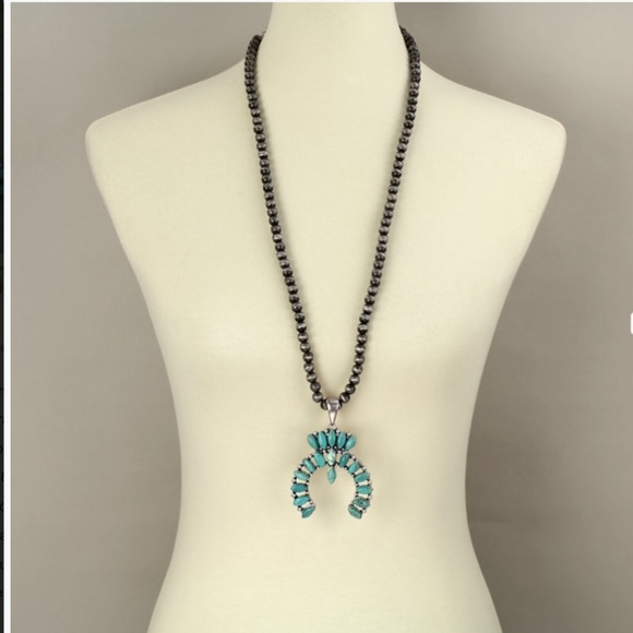 Squash Blossom Naja Faux Turquoise Necklace - Picture 2 of 3